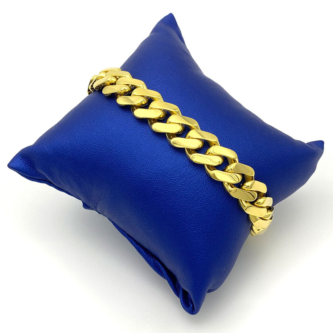 10k Hollow Monaco Cuban Bracelet 11mm on Blue Pillow